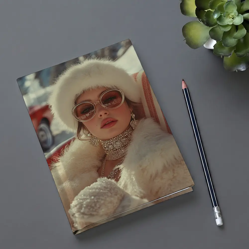 Glamorous Woman Fur Coat Winter Snow Setting – Notebooks