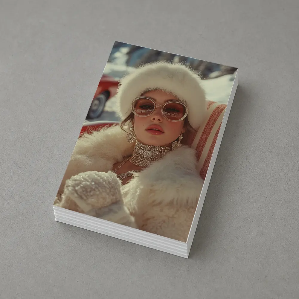 Glamorous Woman Fur Coat Winter Snow Setting – Postcards