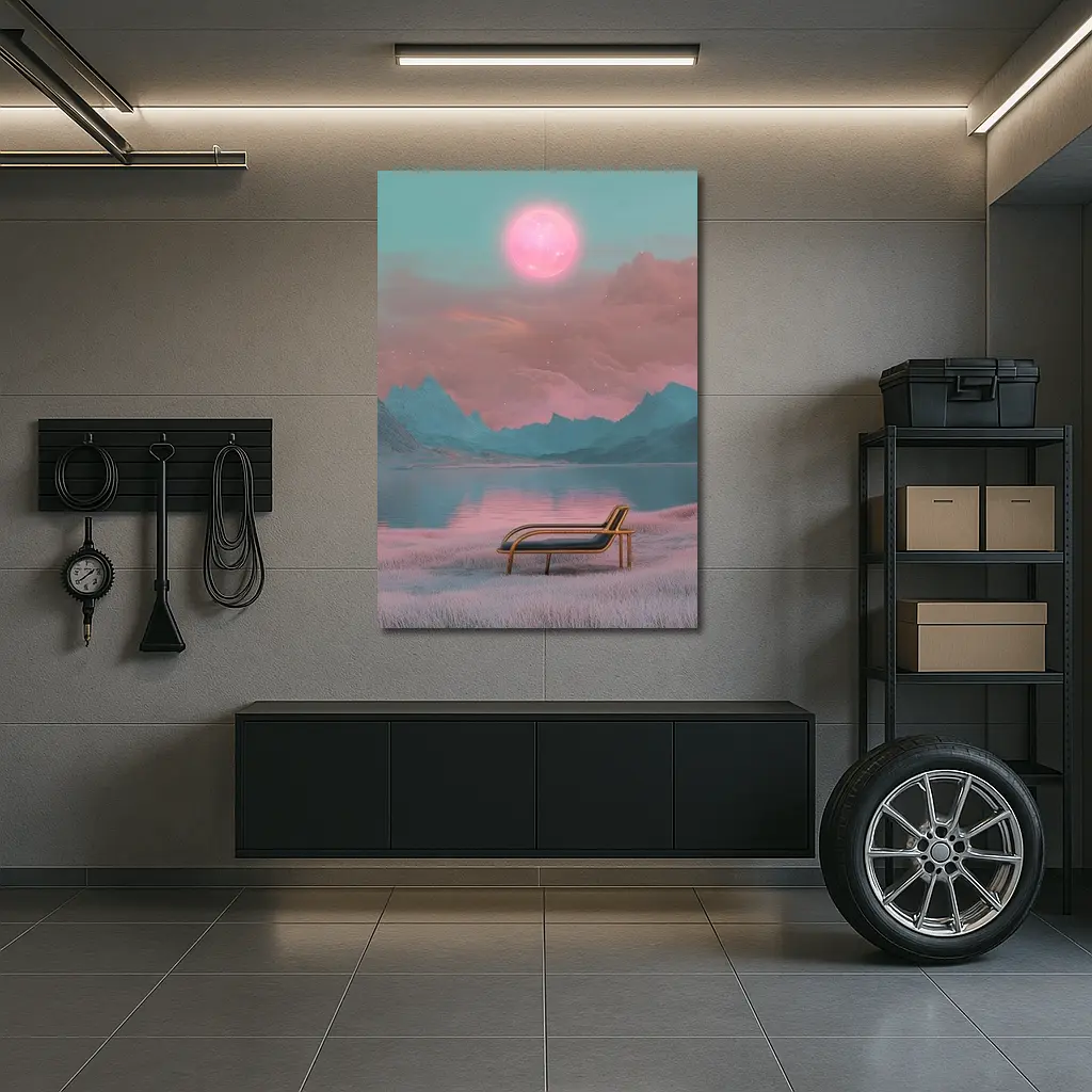 Surreal Pink Moon Mountains Lake Lounge Chair – Wall Art