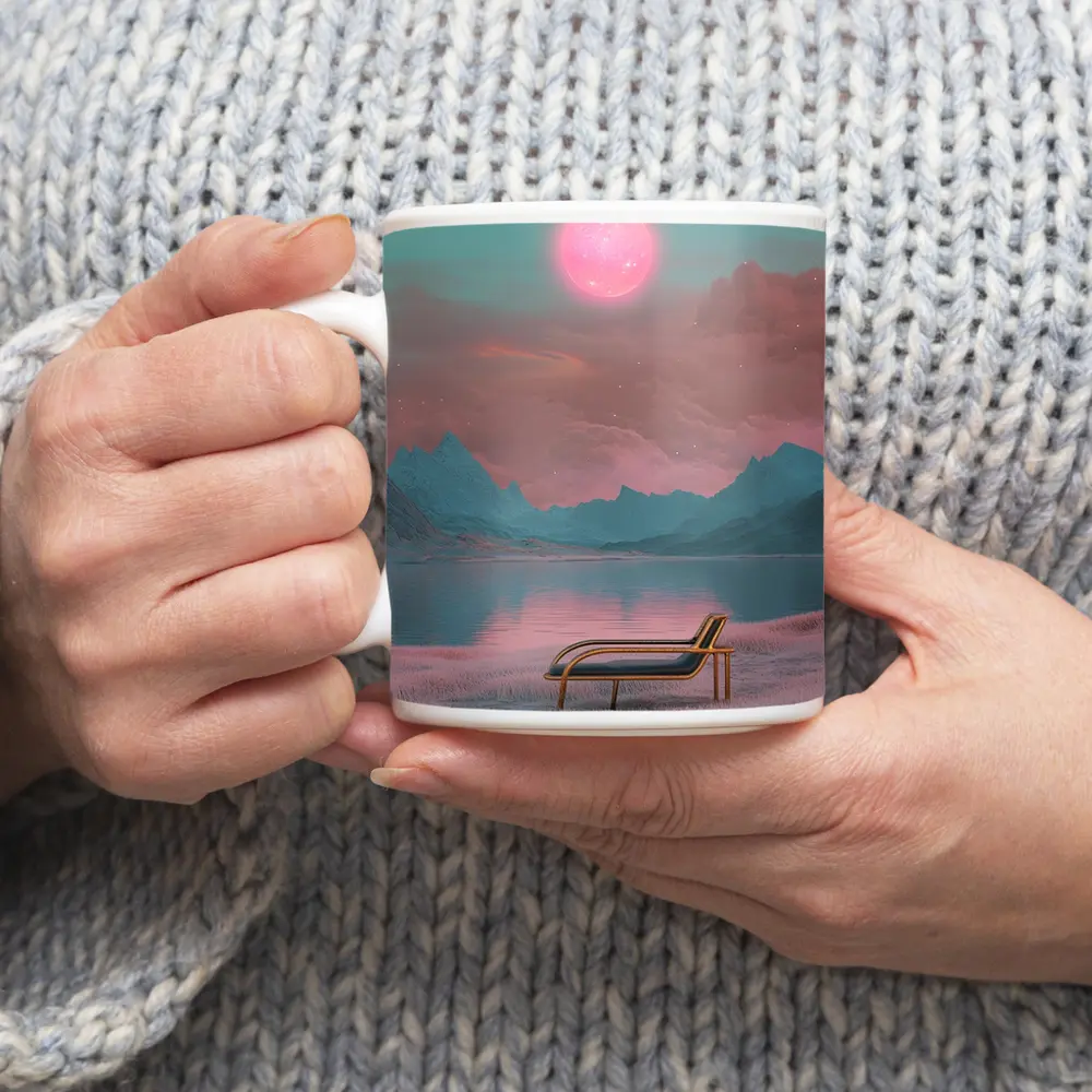 Surreal Pink Moon Mountains Lake Lounge Chair – Mugs