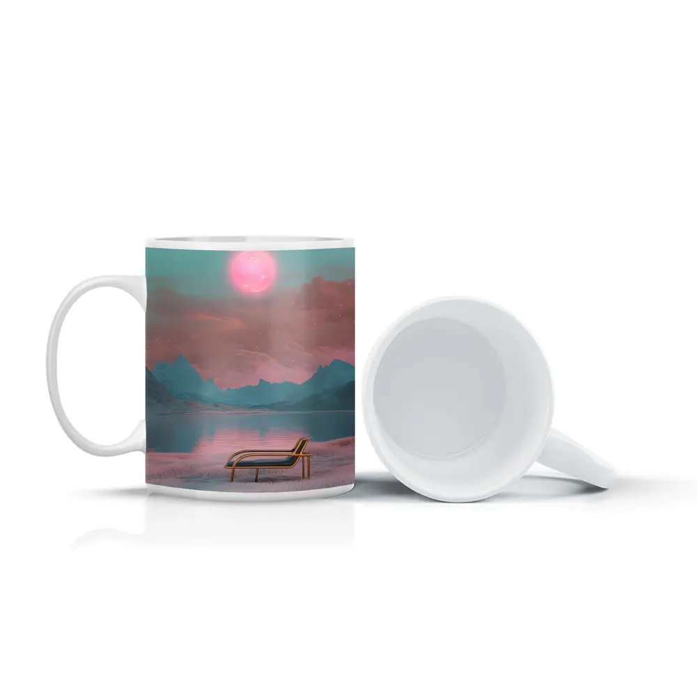 Surreal Pink Moon Mountains Lake Lounge Chair – Mugs
