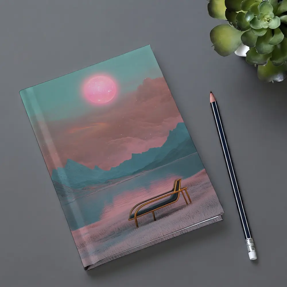 Surreal Pink Moon Mountains Lake Lounge Chair – Notebooks