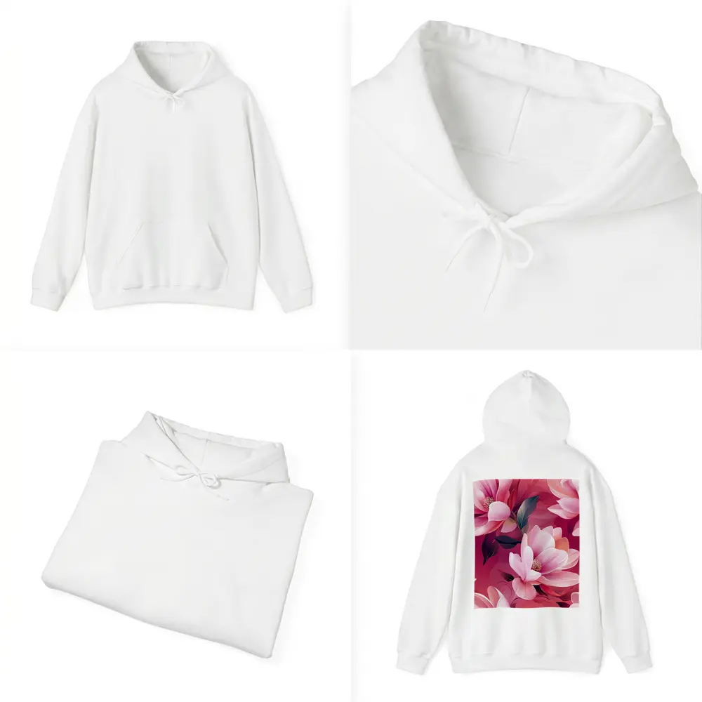 Pink Magnolia Flowers On Red Background – Hoodies
