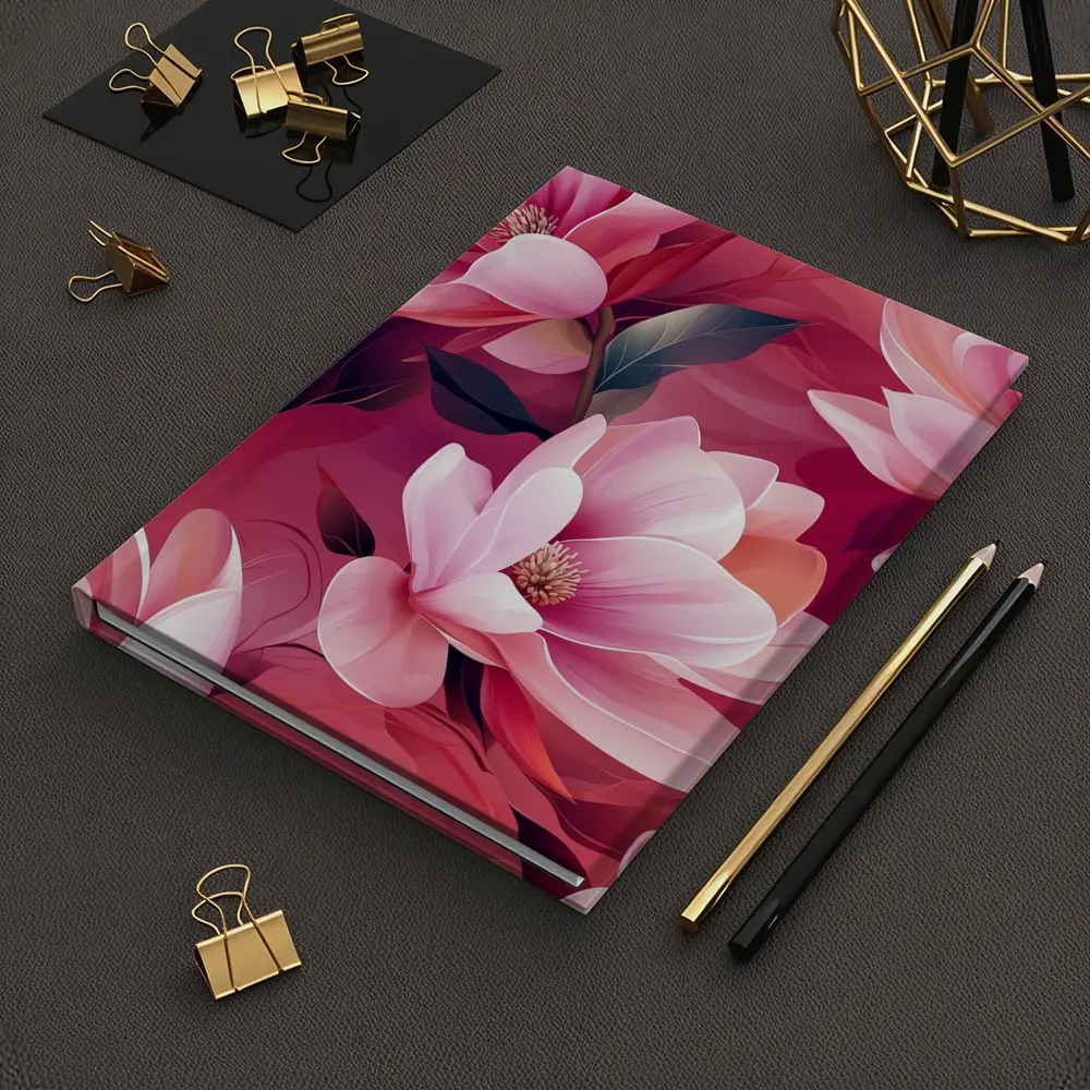 Pink Magnolia Flowers On Red Background – Notebooks