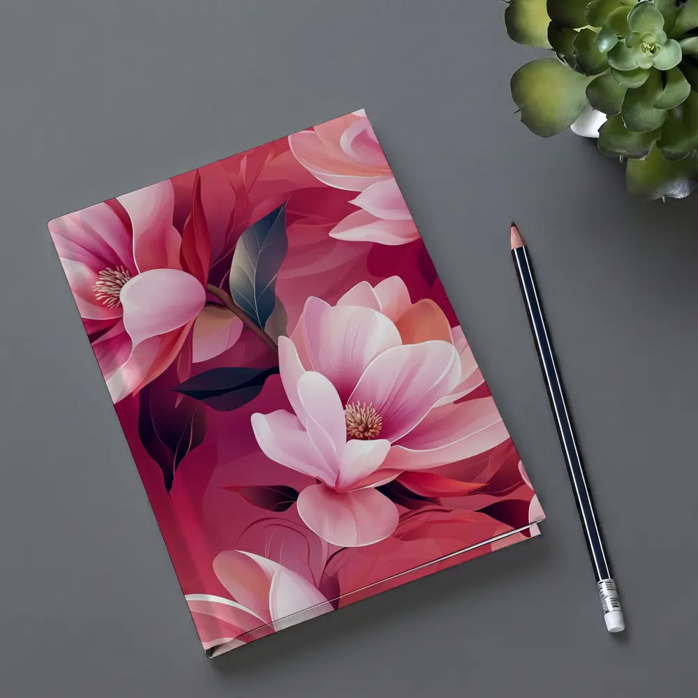 Pink Magnolia Flowers On Red Background – Notebooks