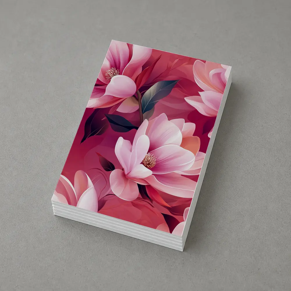 Pink Magnolia Flowers On Red Background – Postcards
