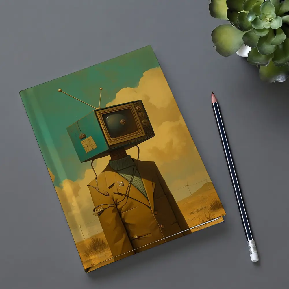 Retro TV Head Man Desert Surreal Art – Notebooks