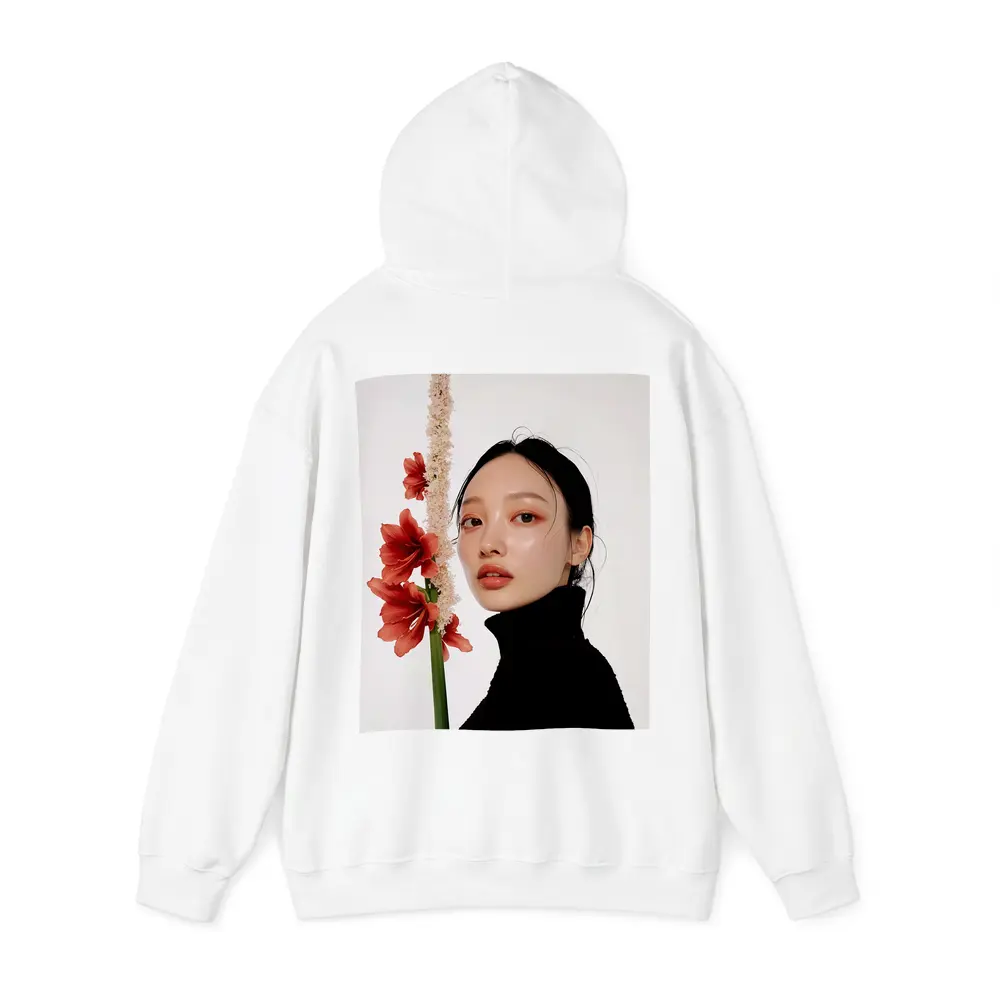 Asian Woman Portrait Red Amaryllis Flowers – Hoodies