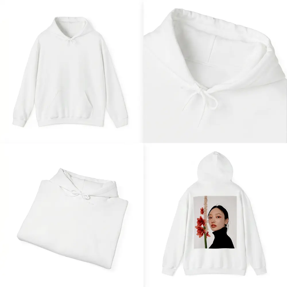 Asian Woman Portrait Red Amaryllis Flowers – Hoodies