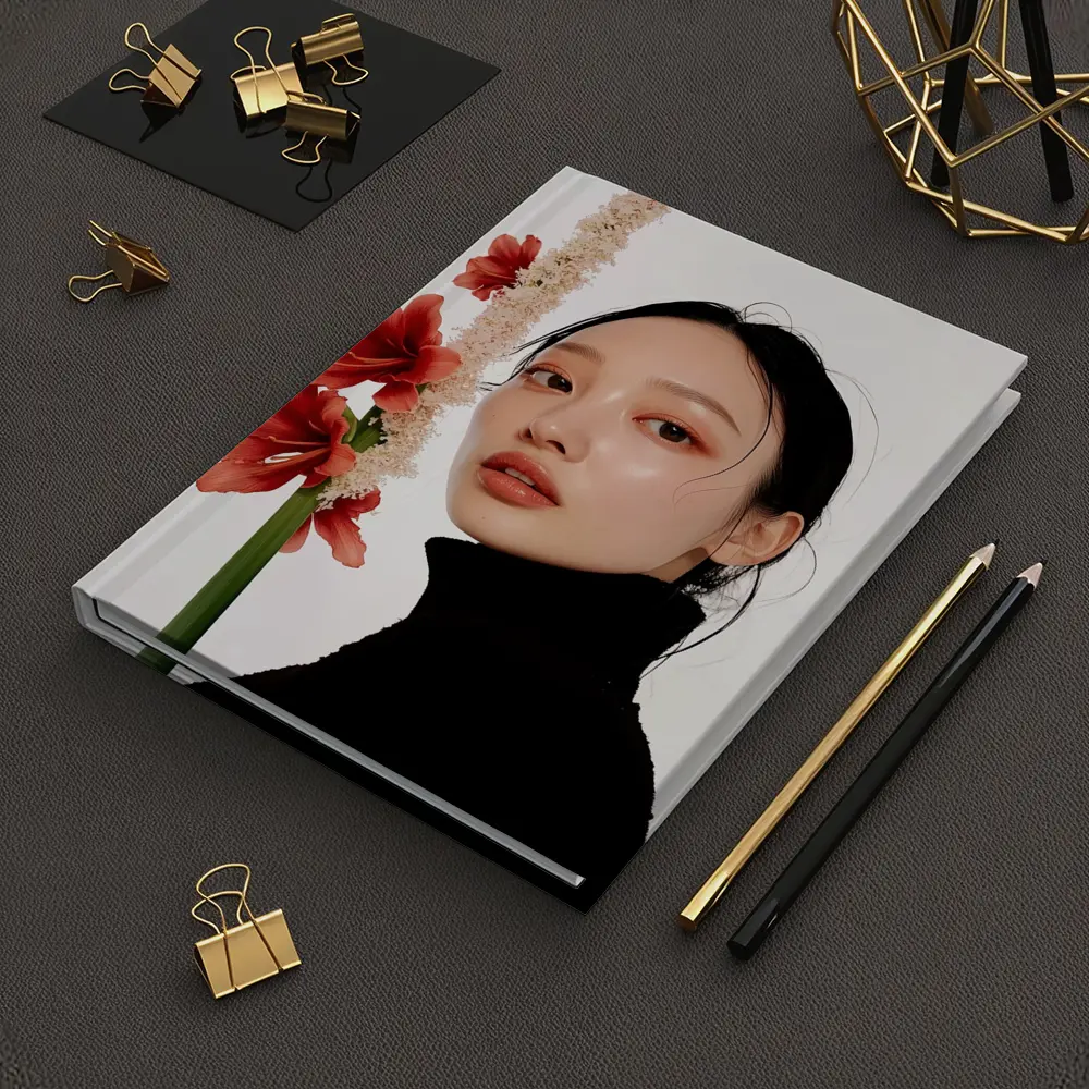 Asian Woman Portrait Red Amaryllis Flowers – Notebooks