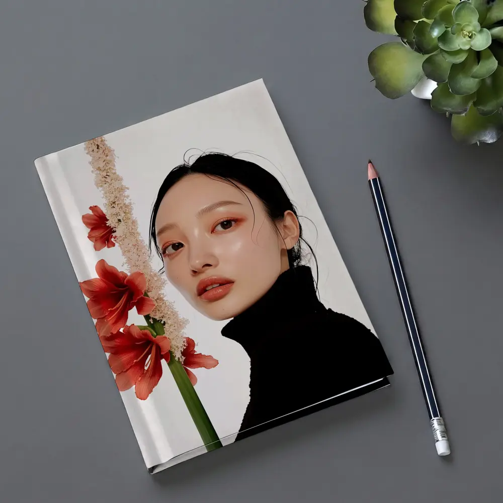 Asian Woman Portrait Red Amaryllis Flowers – Notebooks