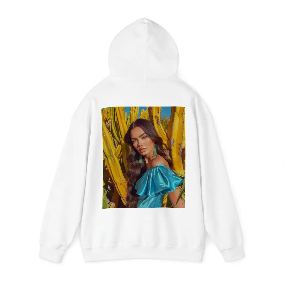 Woman Blue Dress Among Yellow Cacti – Hoodies