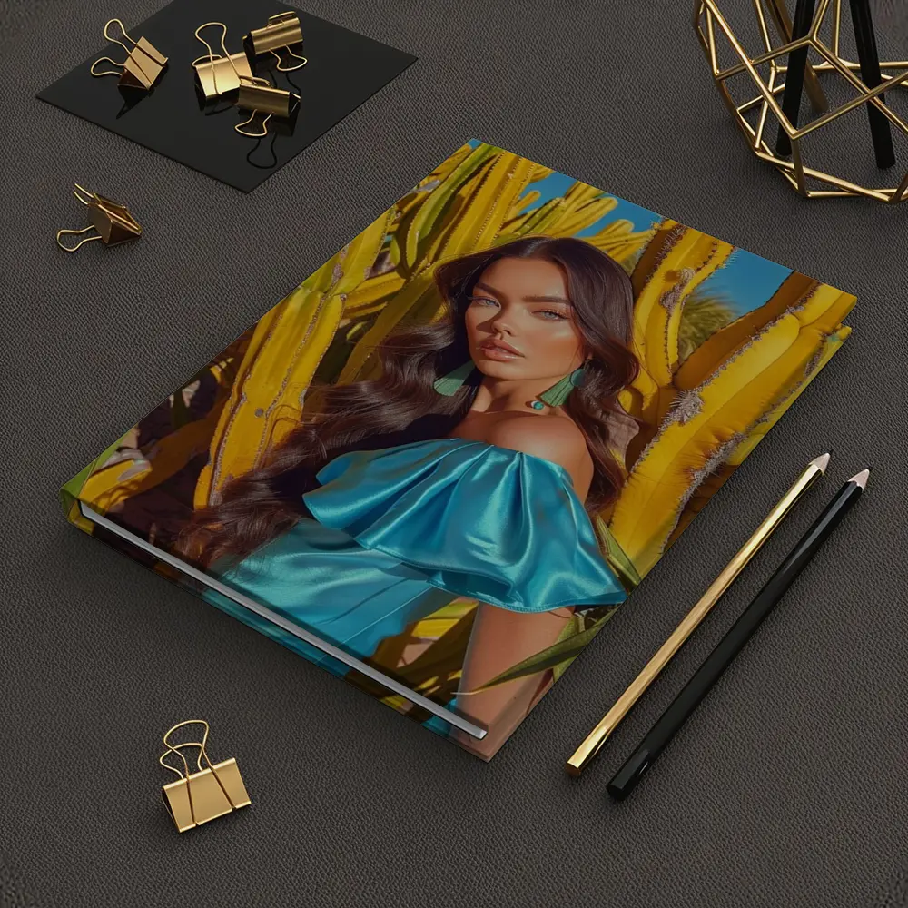 Woman Blue Dress Among Yellow Cacti – Notebooks
