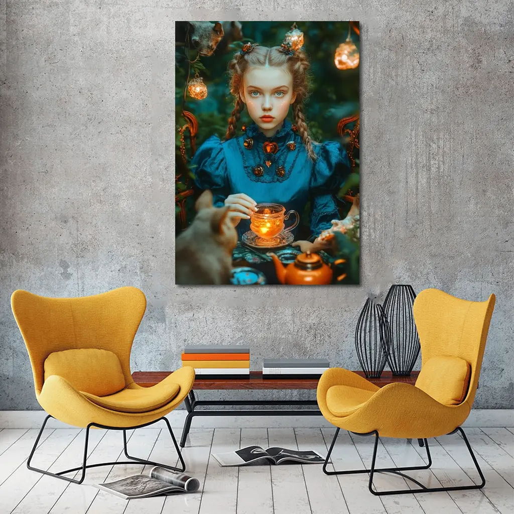 Girl in Blue Dress Magical Tea Party – Wall Art