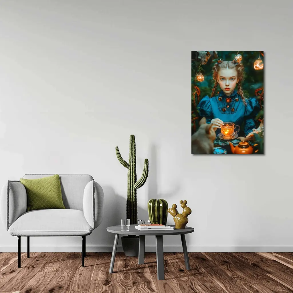Girl in Blue Dress Magical Tea Party – Wall Art