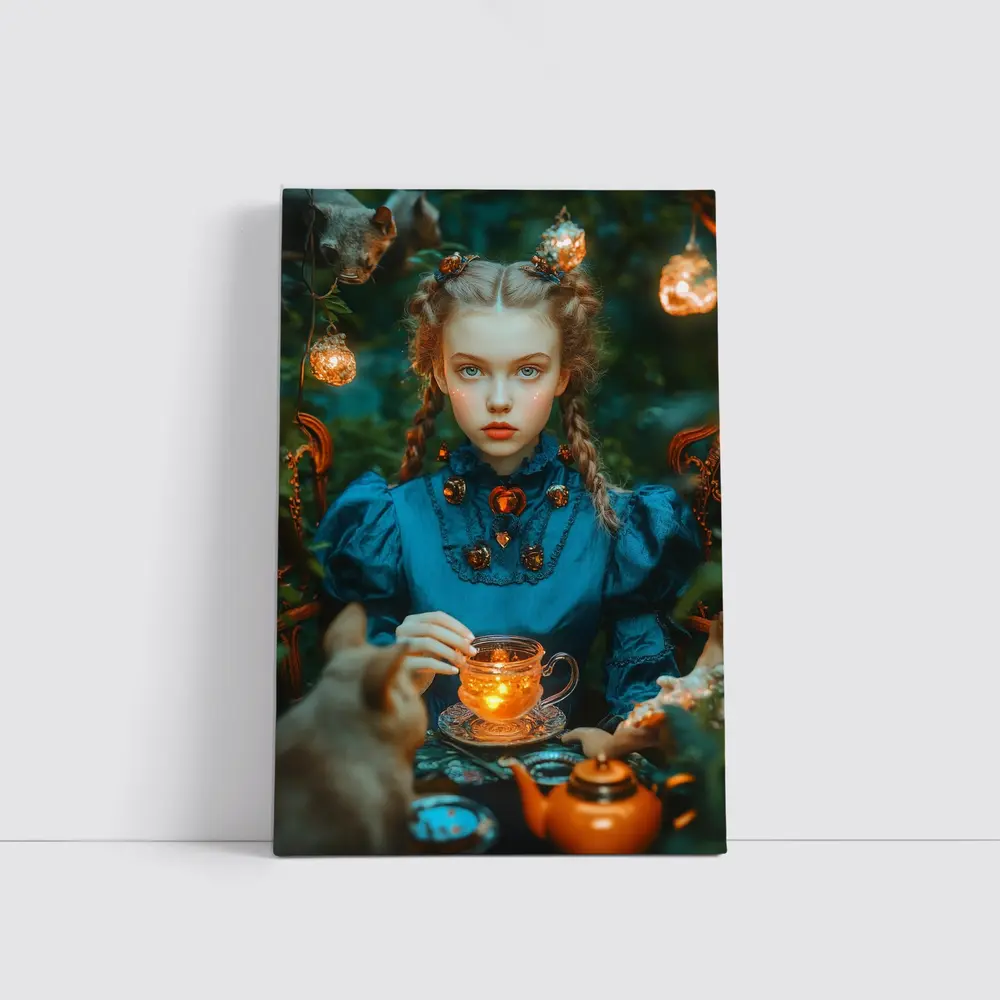 Girl in Blue Dress Magical Tea Party – Wall Art