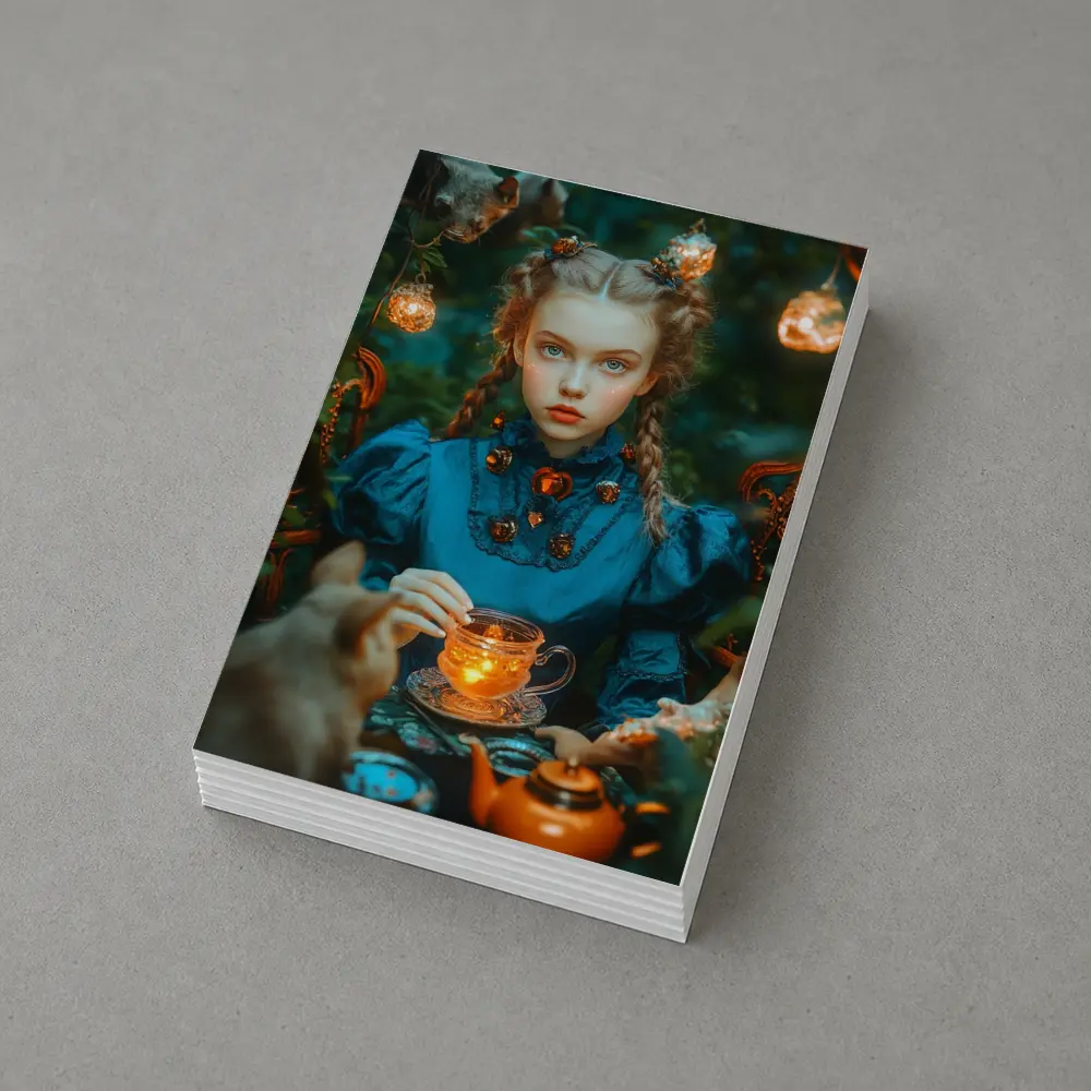 Girl in Blue Dress Magical Tea Party – Postcards