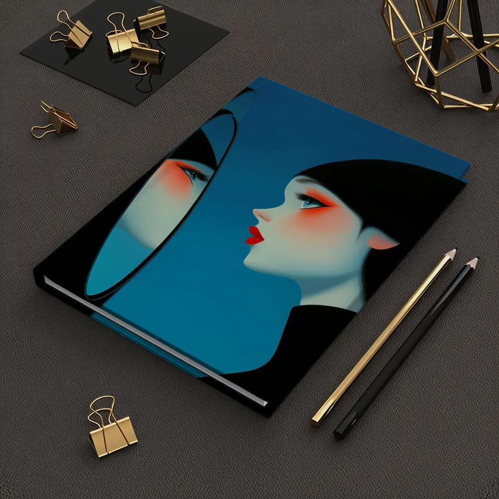 Woman Looking Into Mirror Blue Background – Notebooks