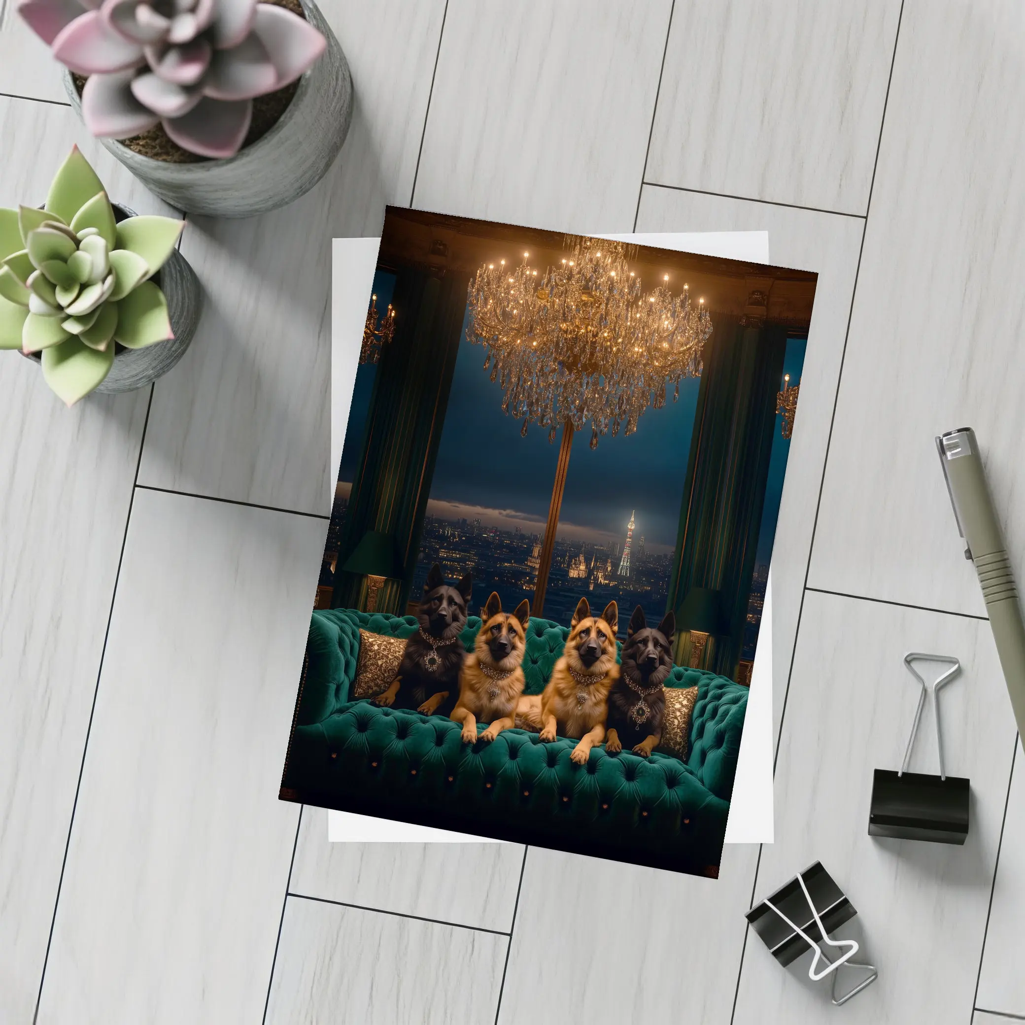 German Shepherds Luxury Penthouse City Night – Postcards