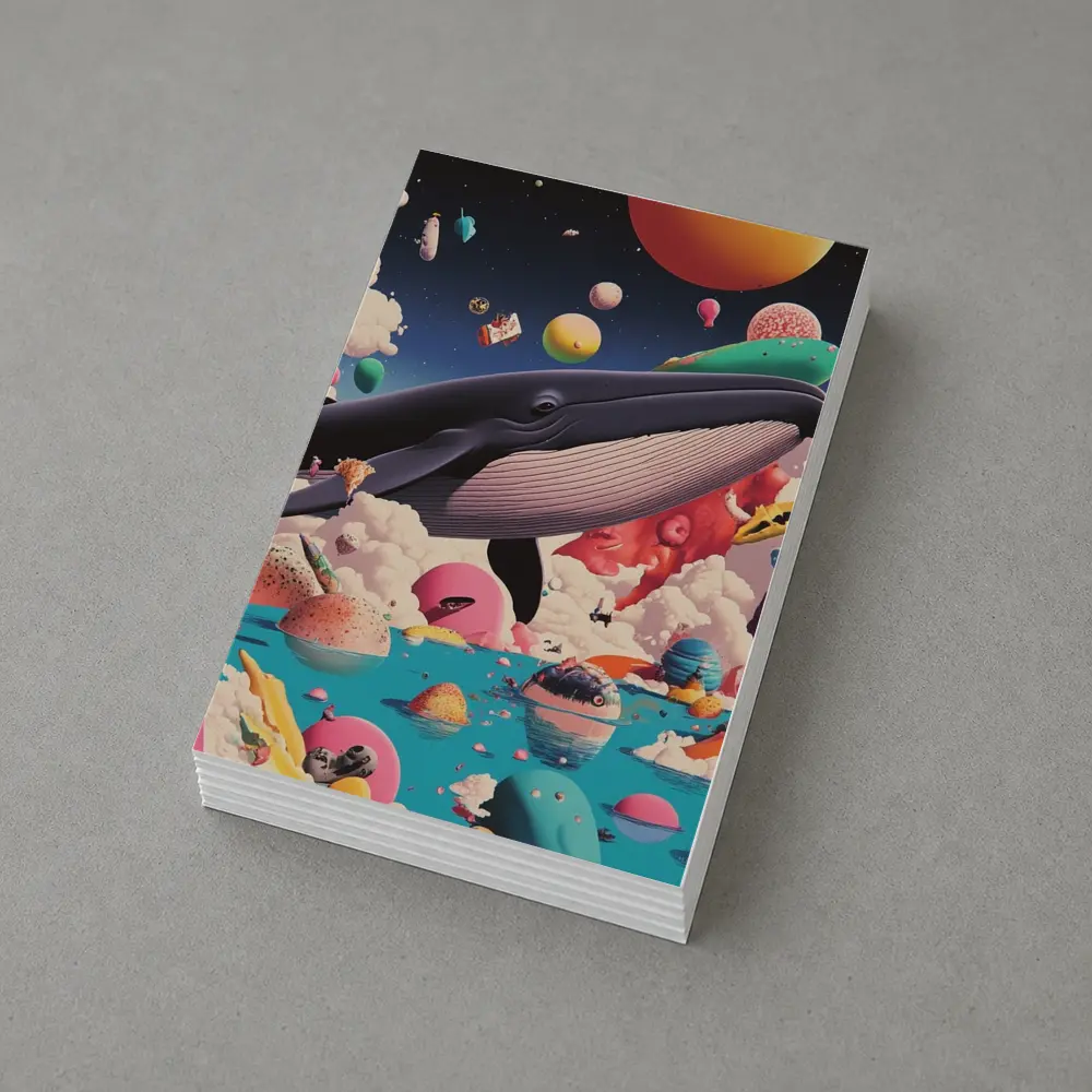 Blue Whale Flying Through Surreal Candy World – Postcards