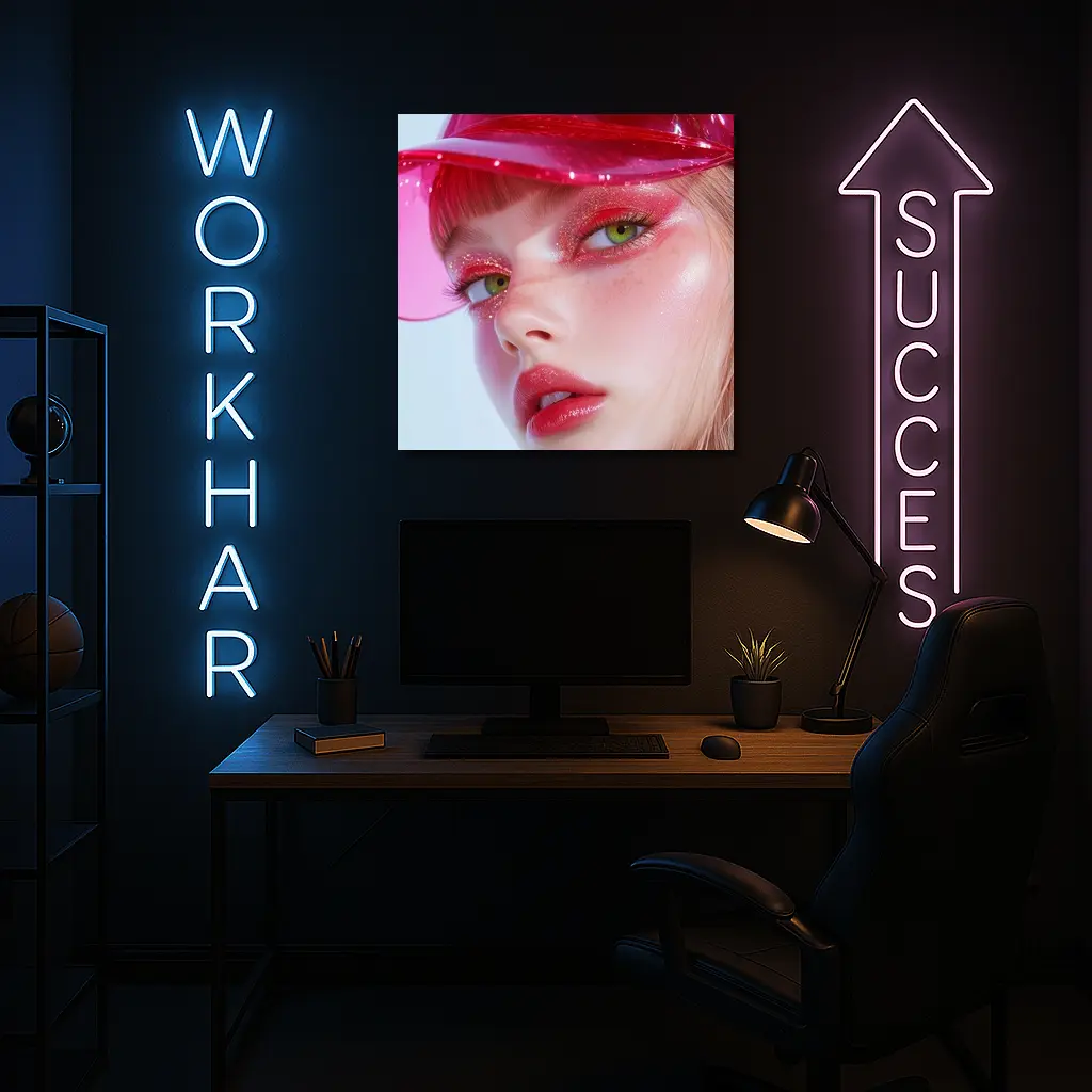 Pink Glitter Makeup Woman Glossy Cap – Wall Art