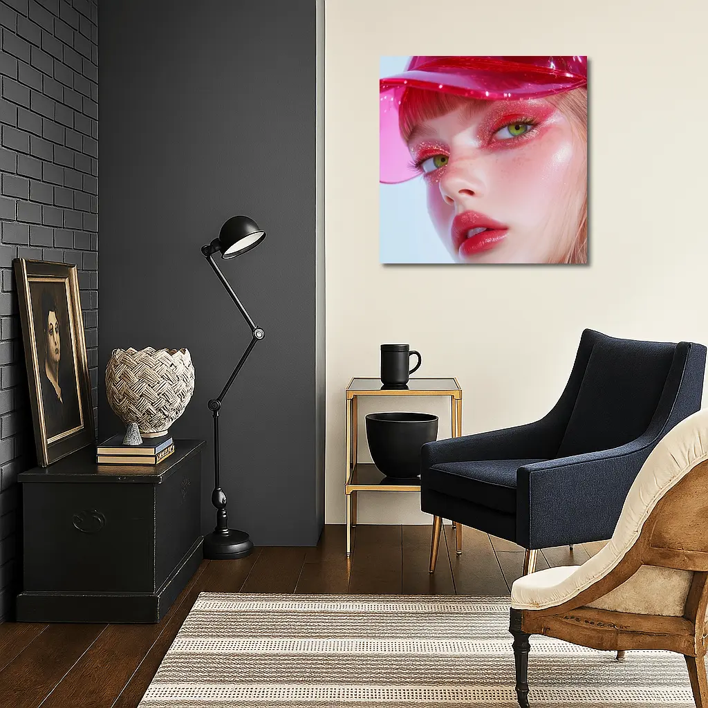 Pink Glitter Makeup Woman Glossy Cap – Wall Art