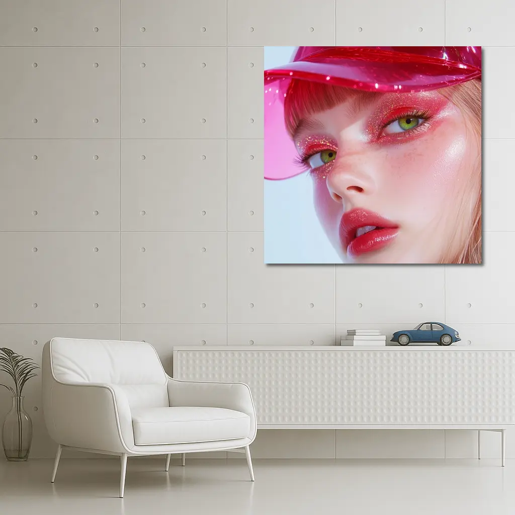 Pink Glitter Makeup Woman Glossy Cap – Wall Art