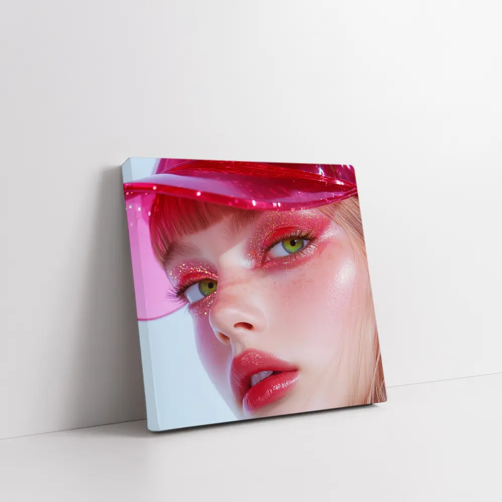 Pink Glitter Makeup Woman Glossy Cap – Wall Art