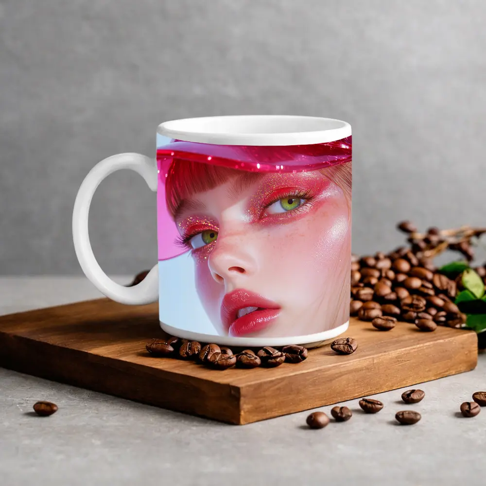 Pink Glitter Makeup Woman Glossy Cap – Mugs
