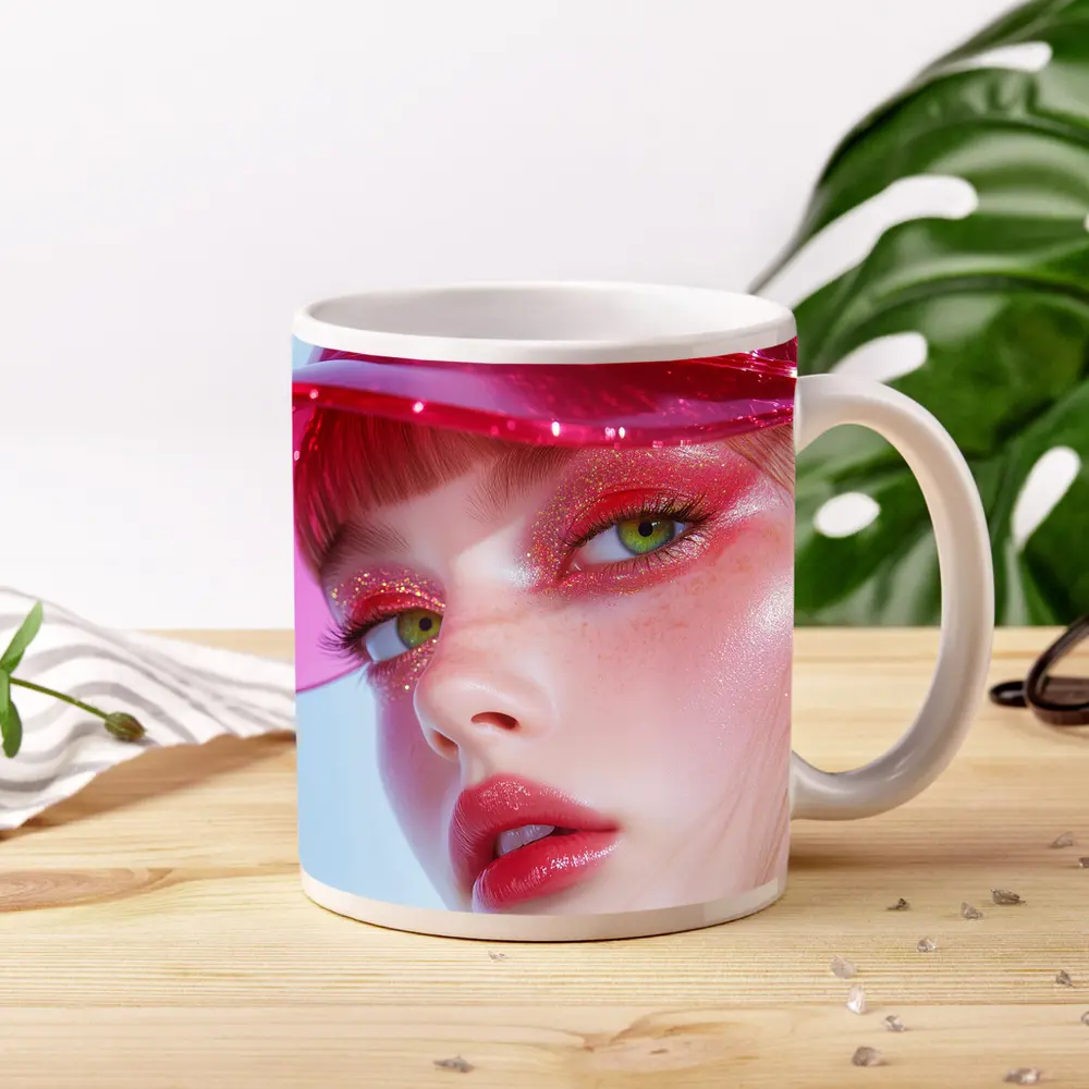 Pink Glitter Makeup Woman Glossy Cap – Mugs