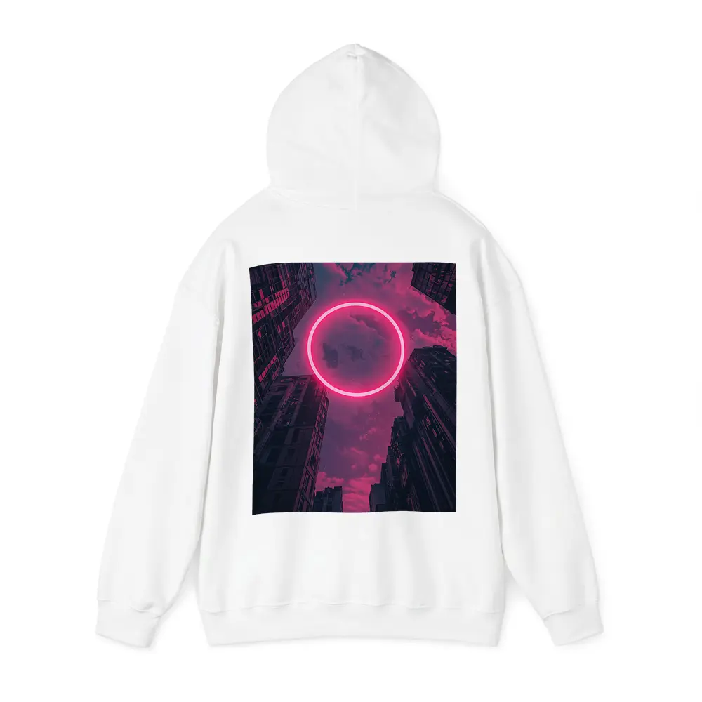 Neon Pink Circle City Buildings Night Sky – Hoodies