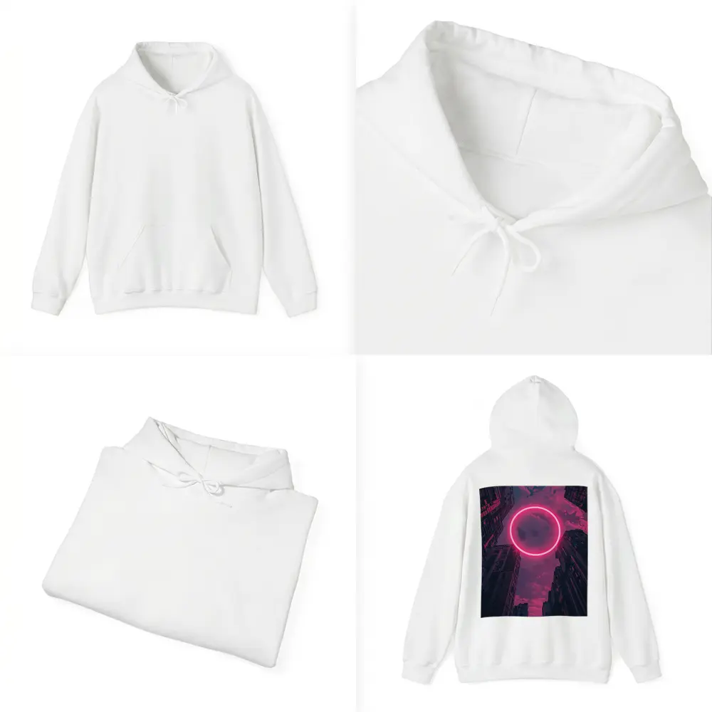 Neon Pink Circle City Buildings Night Sky – Hoodies