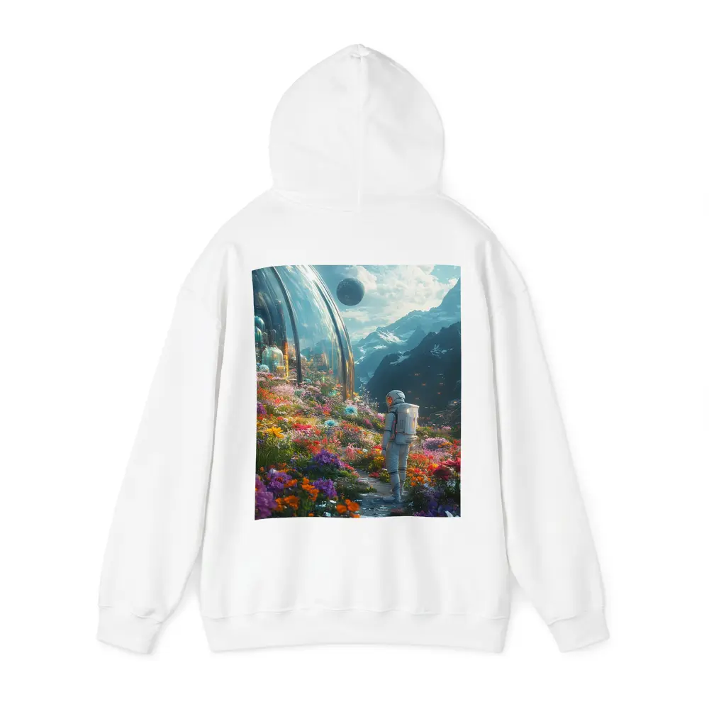 Astronaut Standing in Alien Flower Garden – Hoodies