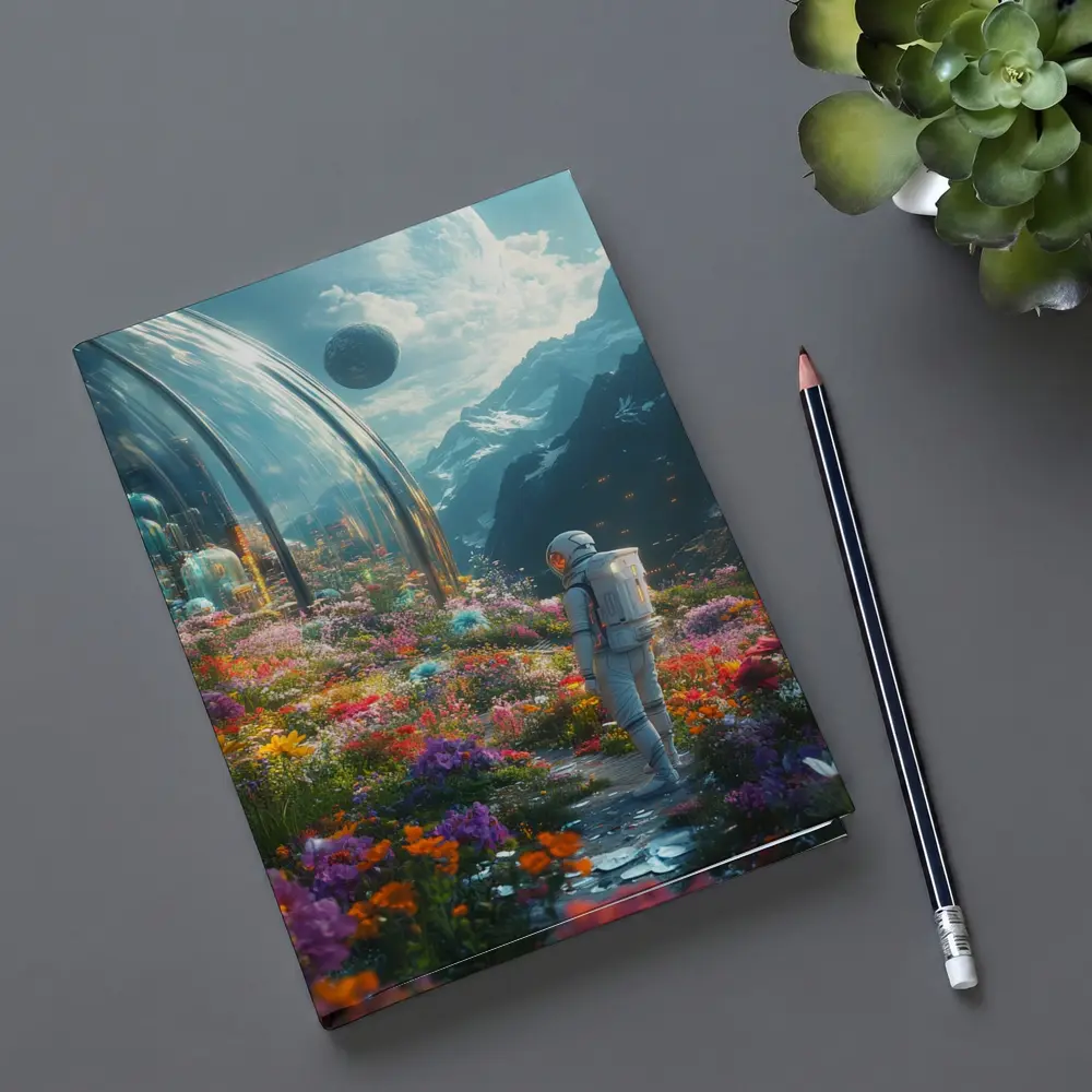 Astronaut Standing in Alien Flower Garden – Notebooks