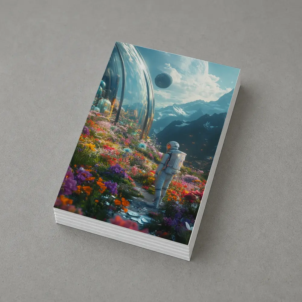 Astronaut Standing in Alien Flower Garden – Postcards