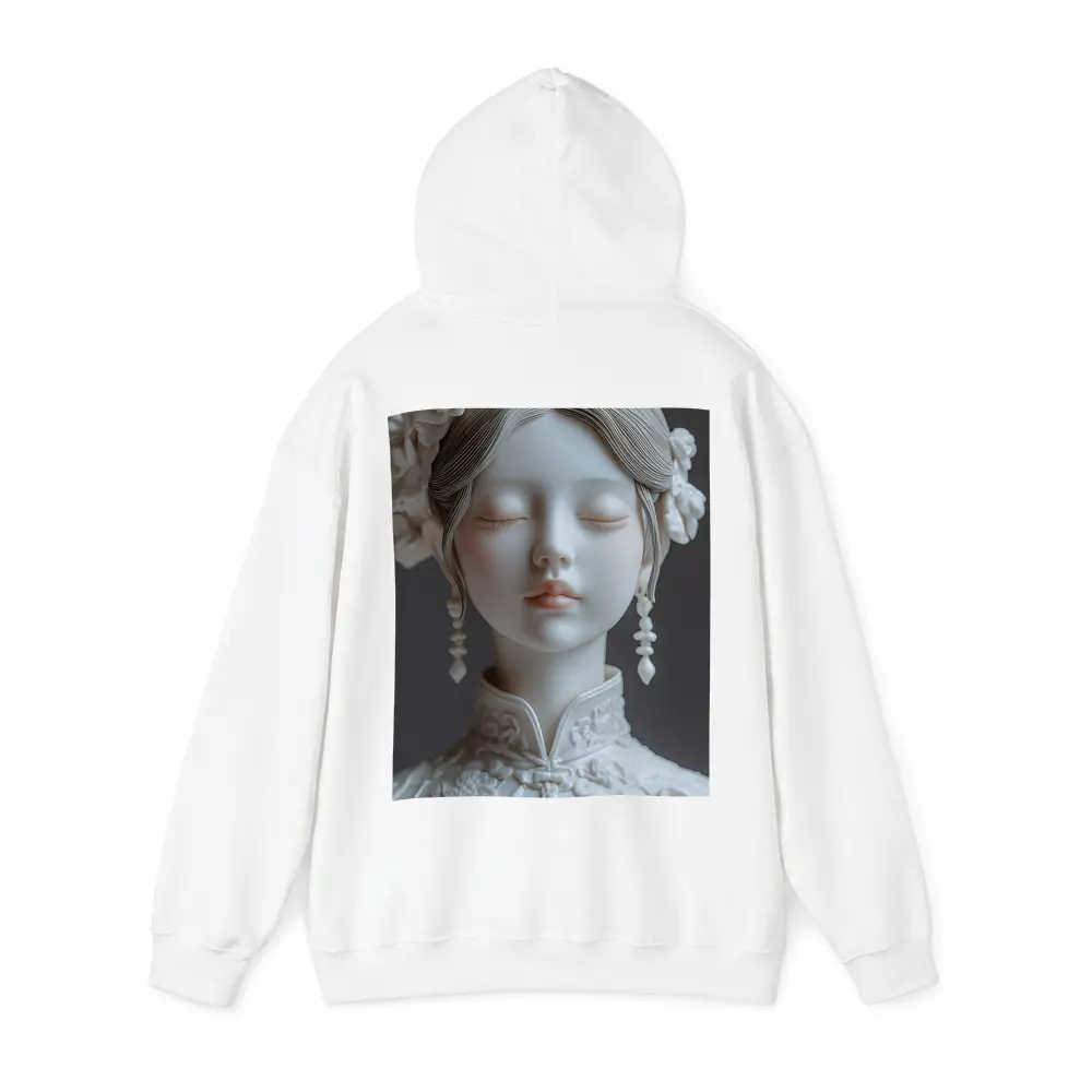 White Porcelain Woman Sculpture Floral Hair – Hoodies