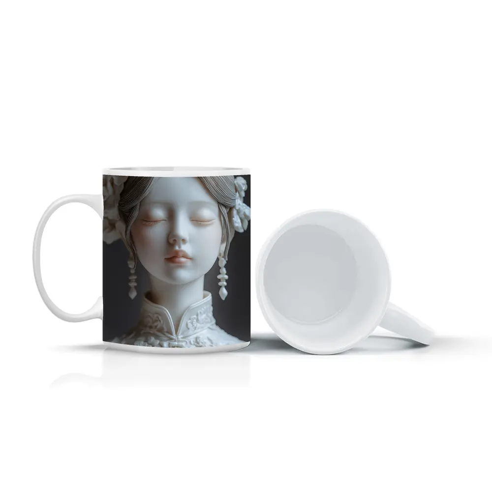 White Porcelain Woman Sculpture Floral Hair – Mugs