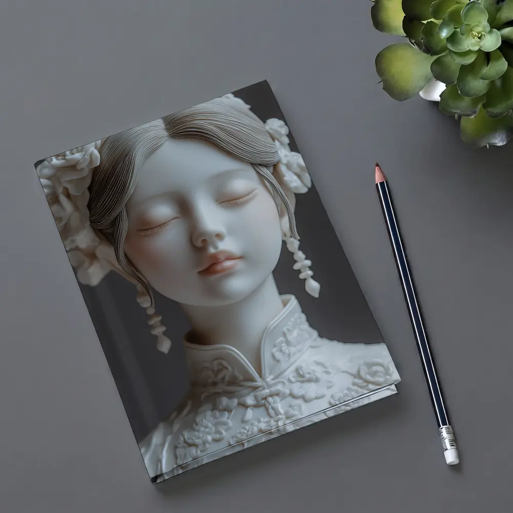 White Porcelain Woman Sculpture Floral Hair – Notebooks