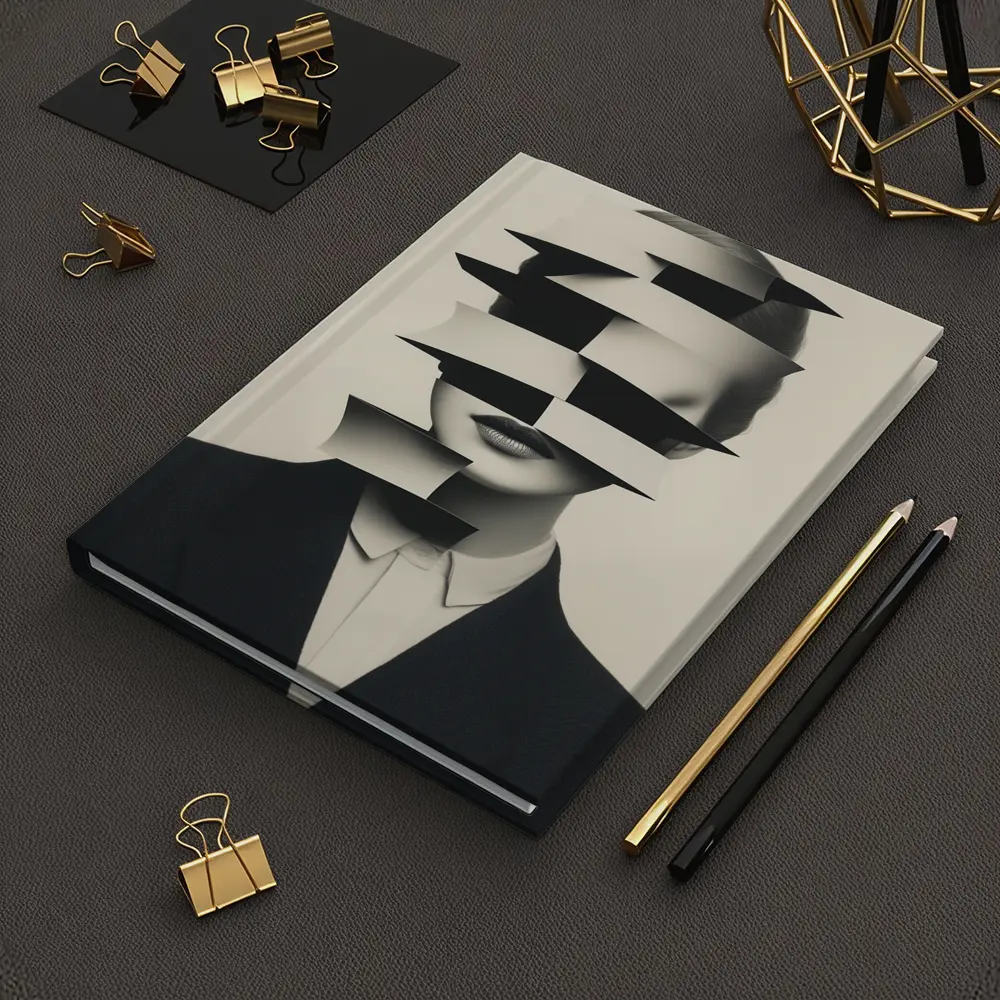 Black White Surreal Fragmented Woman Portrait Art – Notebooks