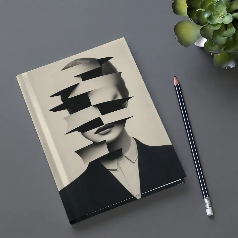 Black White Surreal Fragmented Woman Portrait Art – Notebooks
