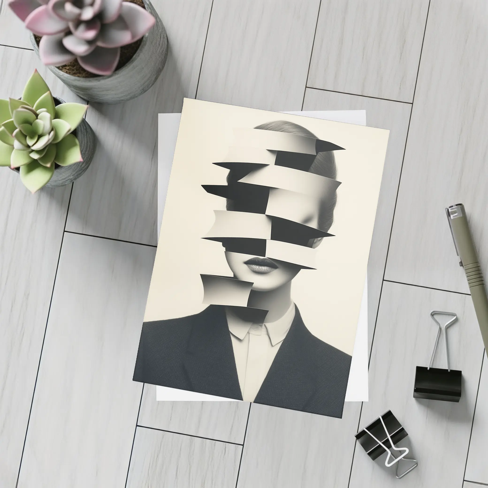Black White Surreal Fragmented Woman Portrait Art – Postcards