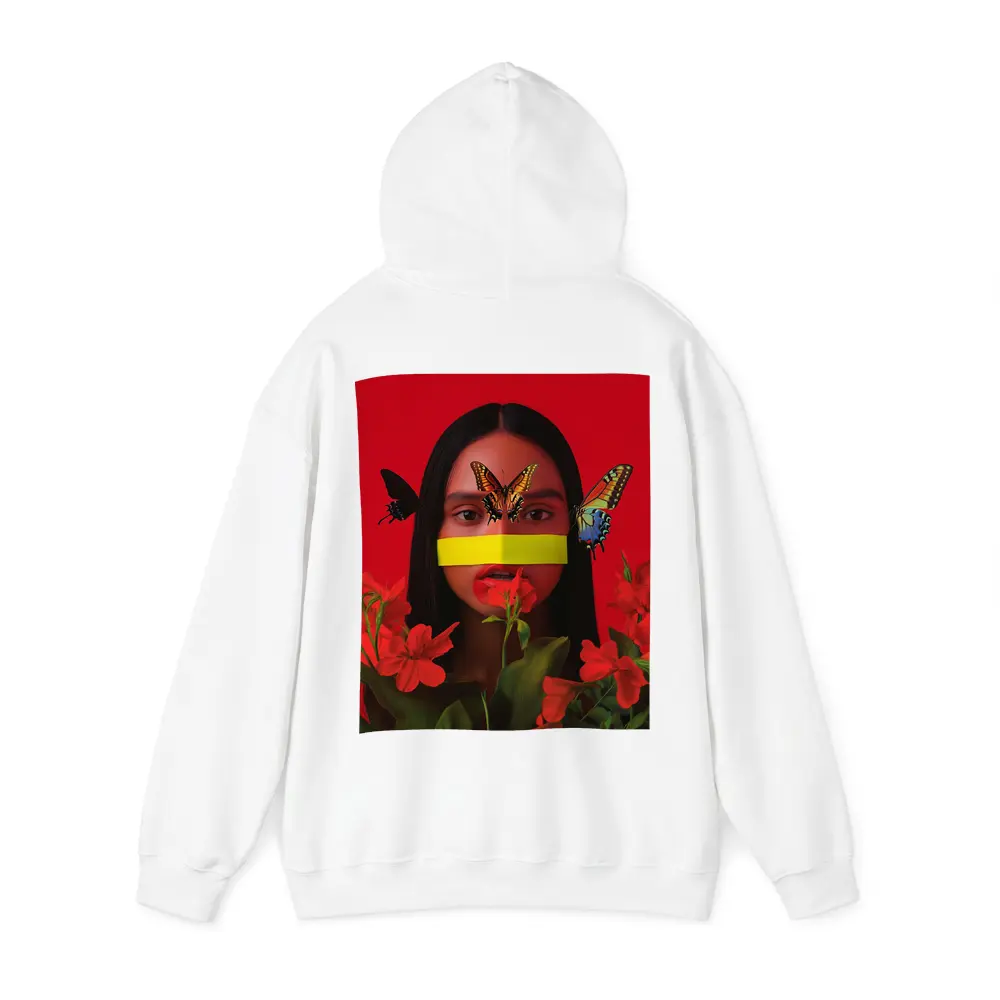 Woman Butterflies Red Flowers Bold Portrait – Hoodies