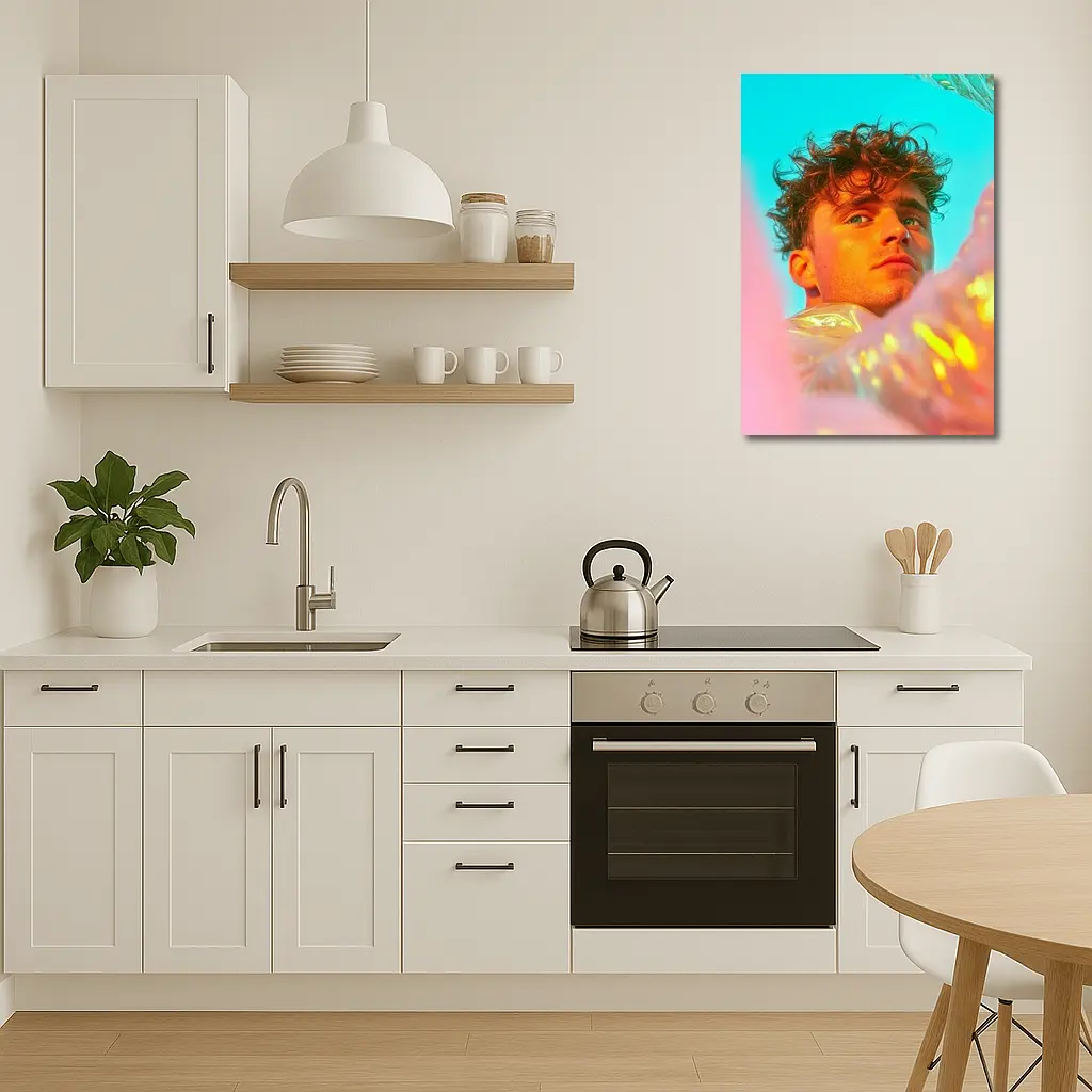 Young Man Neon Pink Teal Light Portrait – Wall Art