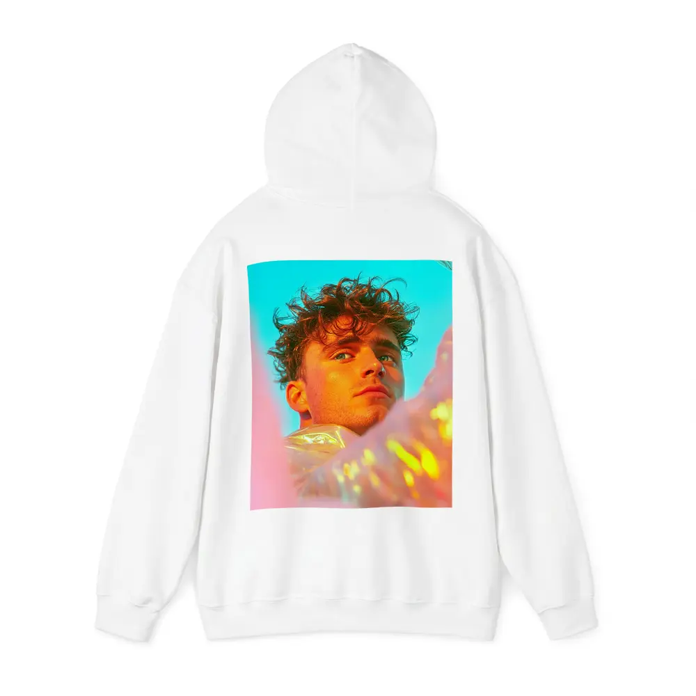 Young Man Neon Pink Teal Light Portrait – Hoodies