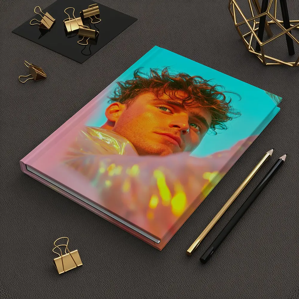 Young Man Neon Pink Teal Light Portrait – Notebooks