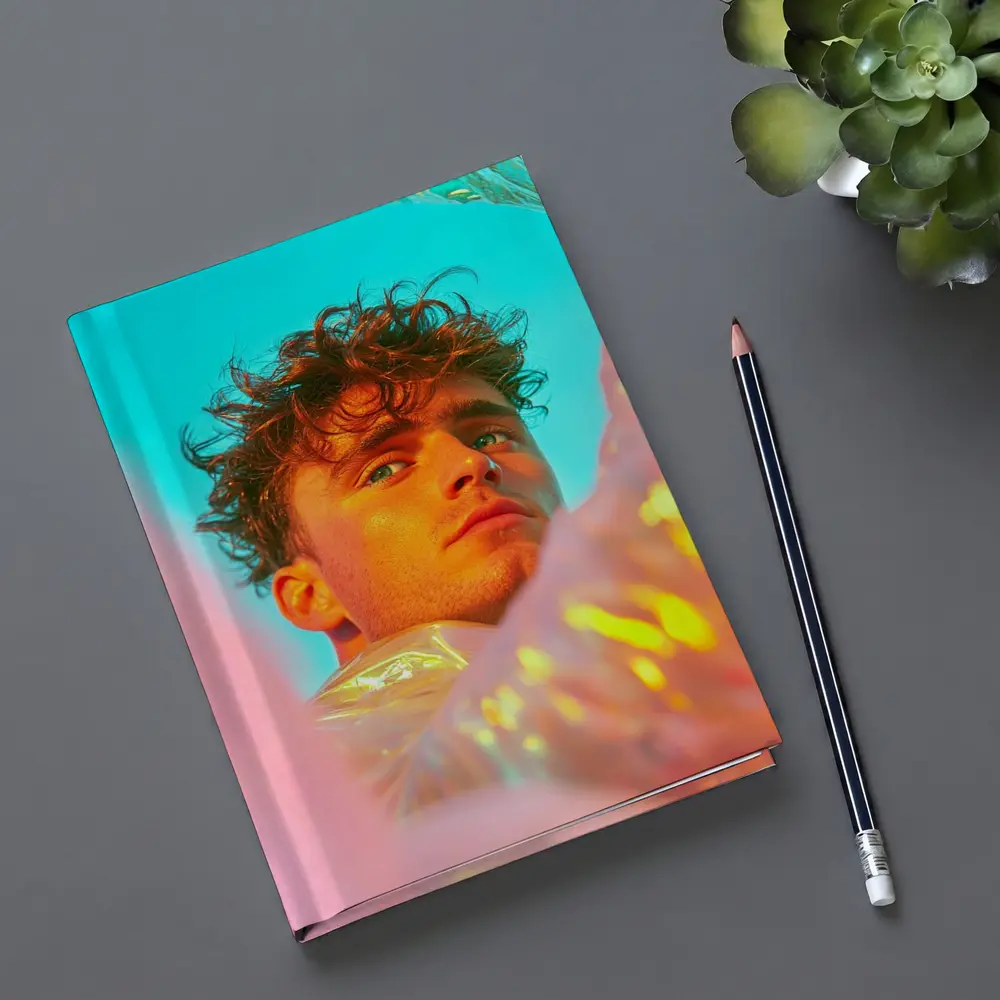 Young Man Neon Pink Teal Light Portrait – Notebooks