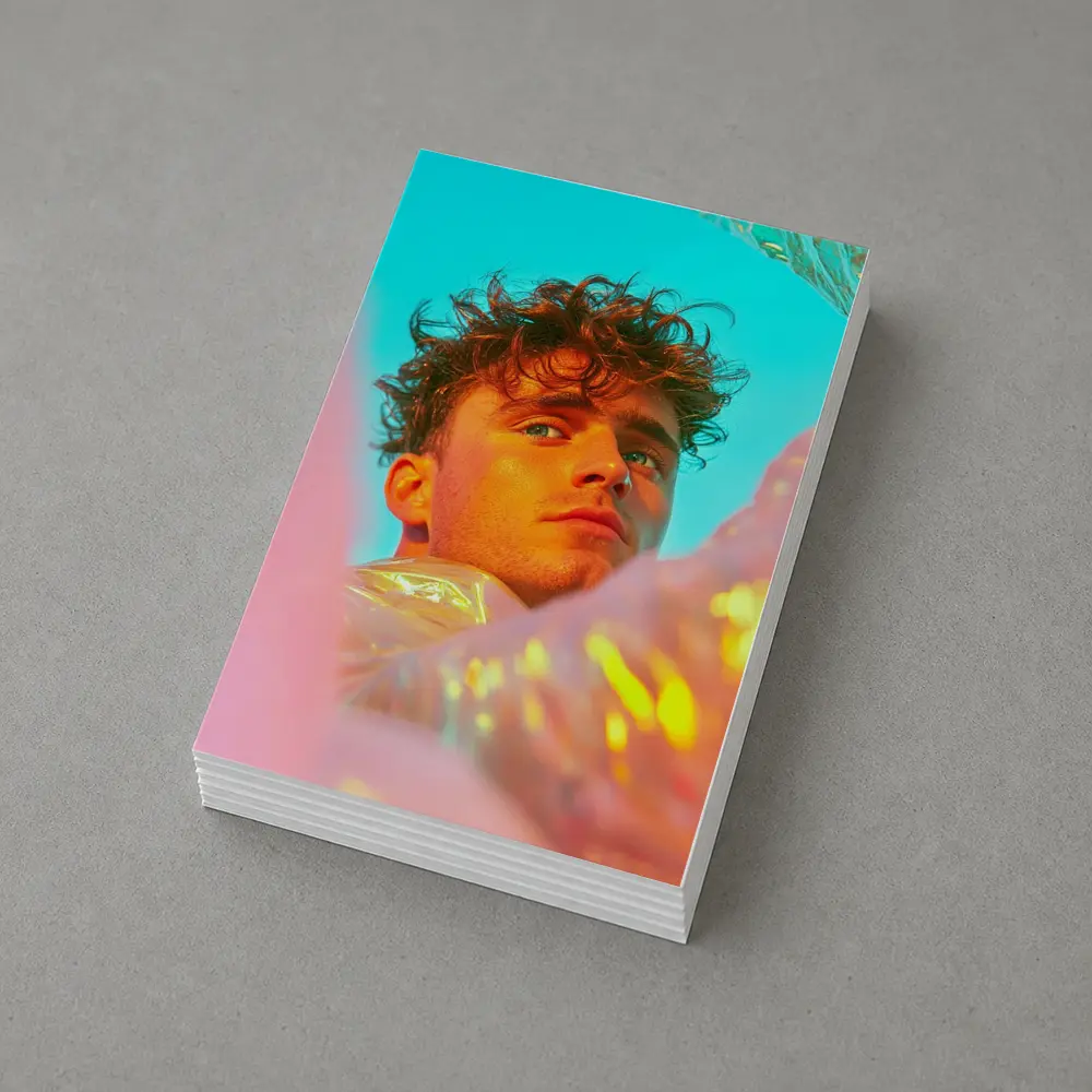 Young Man Neon Pink Teal Light Portrait – Postcards