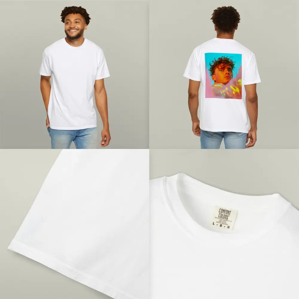Young Man Neon Pink Teal Light Portrait – T-Shirts