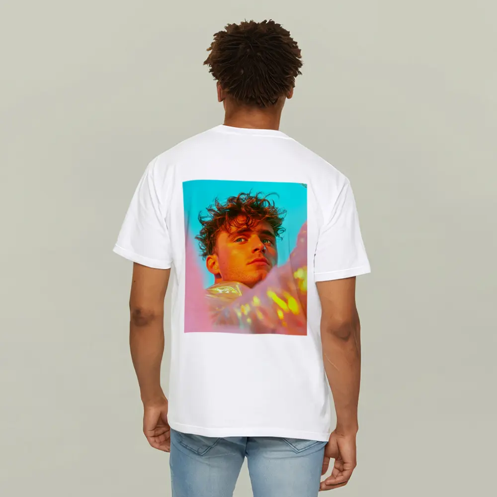 Young Man Neon Pink Teal Light Portrait – T-Shirts