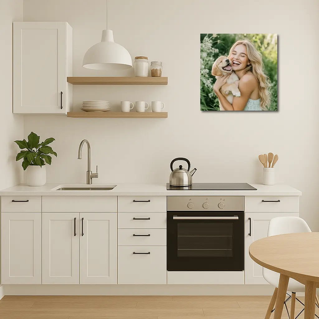 Young Woman Golden Retriever Puppy Garden – Wall Art